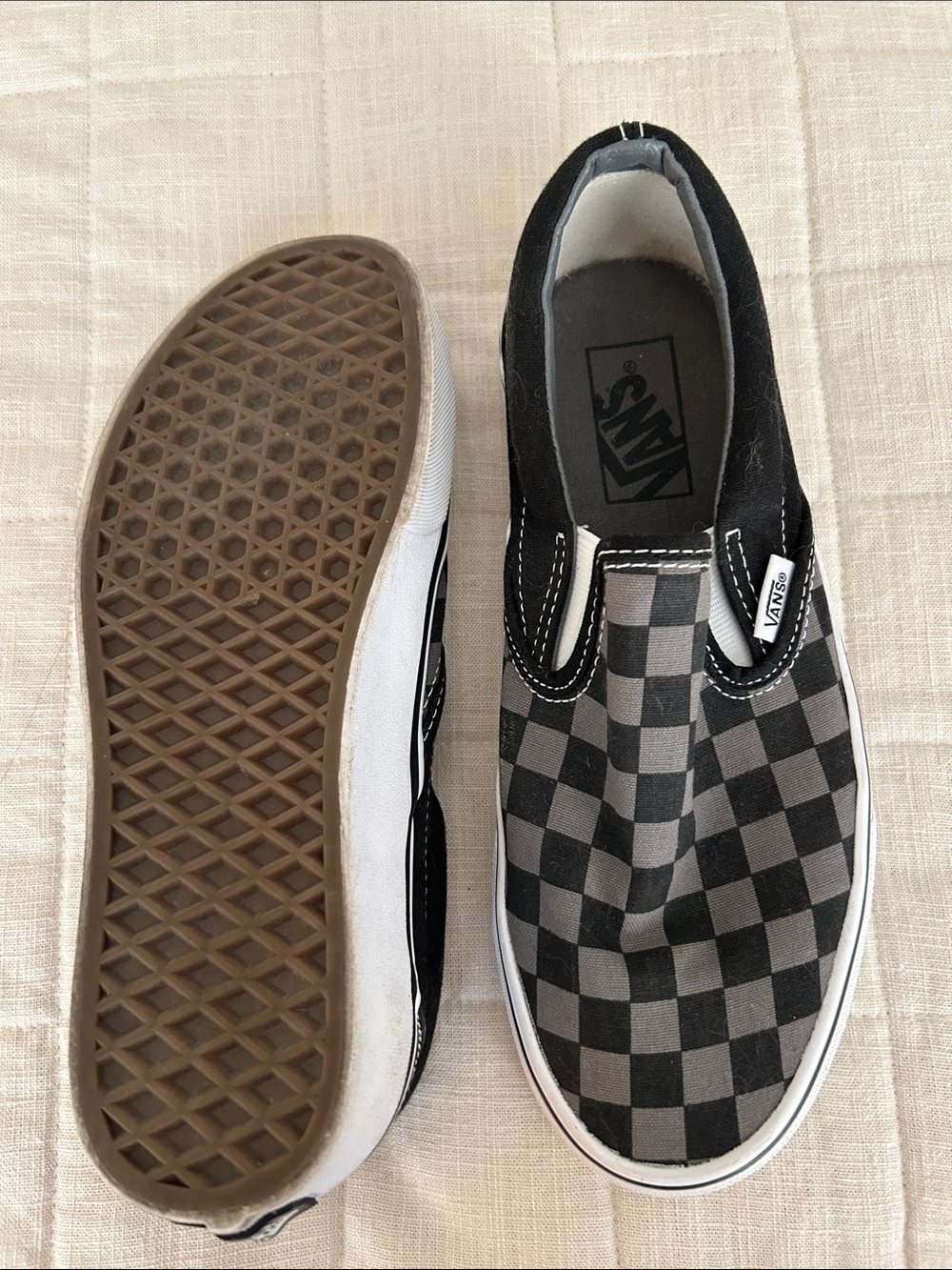 Vans Black and Gray Checkerboard Slip-On Loafers